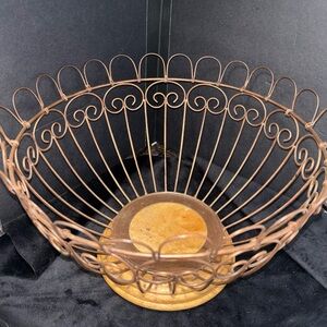 Rustic Wire Bowl with Wood Base - Home Accents